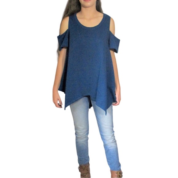 H by Bordeaux Blue Oversized Cold Shoulder Tunic sz Small NEW - Picture 3 of 6